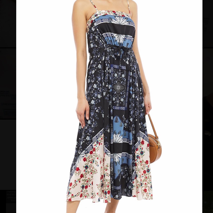 Sandro Navy And Cream Floral Midi Dress